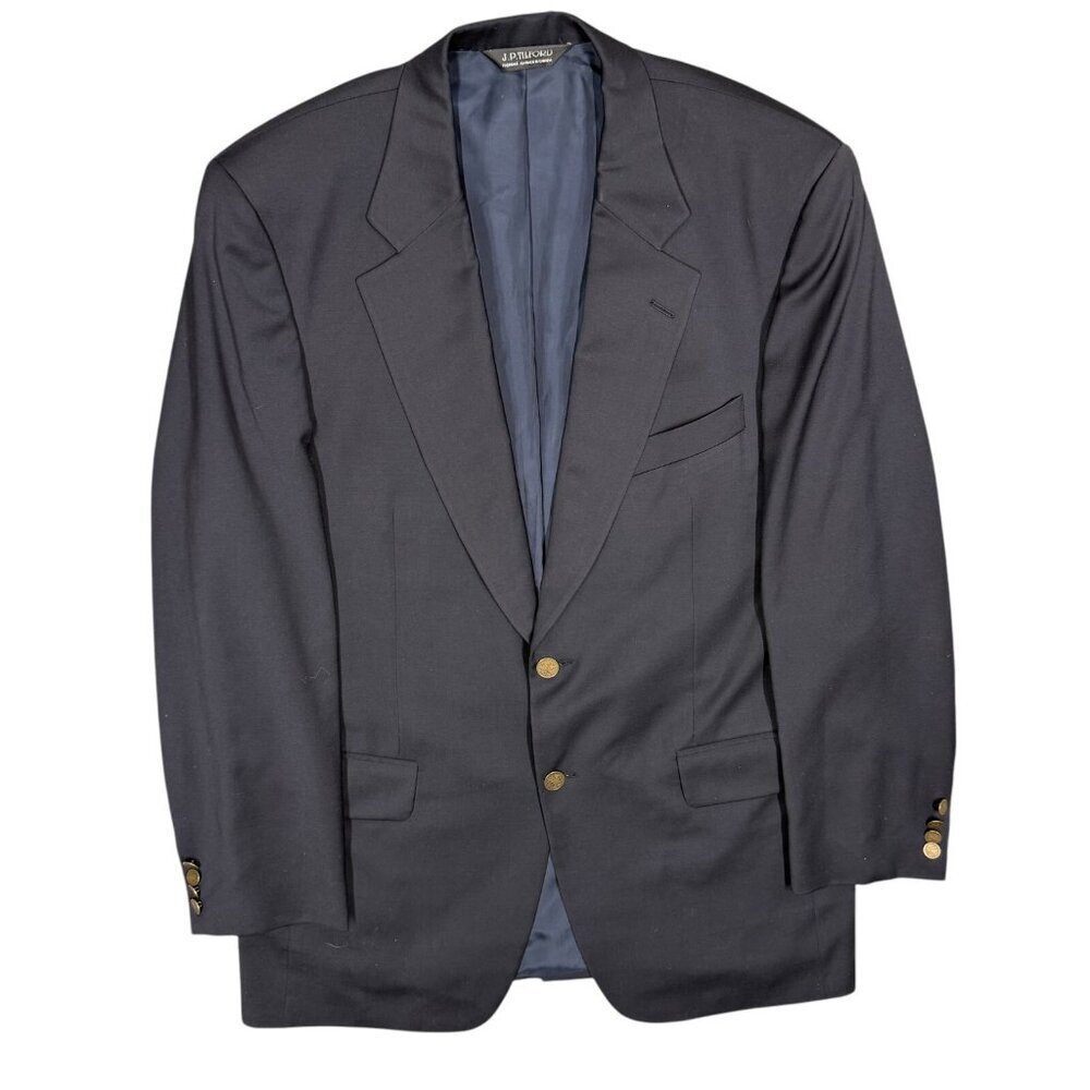 Harry Rosen Samuelsohn Blazer 110's Wool Sport Coat Navy Blue Metal Buttons 42t
